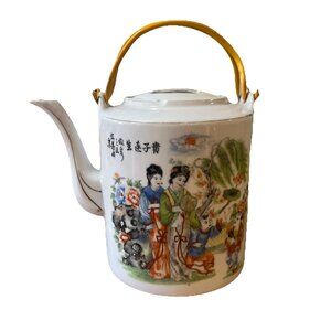 Oriental Chinese Porcelain hand painted Teapot makred approx 5.5"H One Chip